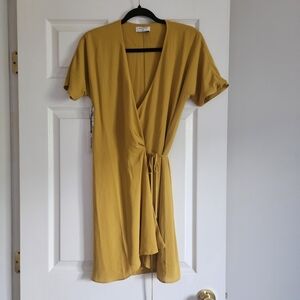 Babaton NWT Yellow Wrap Dress Wallace GOLD XS